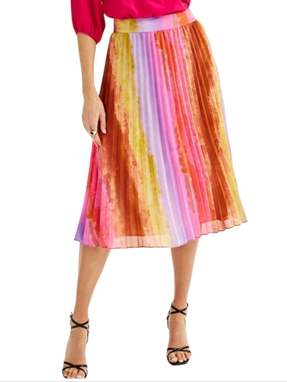 Women's Nine West Multicolor Pleated Midi Length Skirt Sz Large